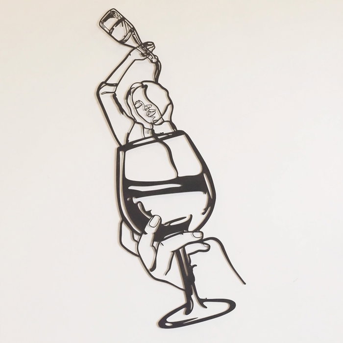 Wallity Glass of Wine Girl Line Art- APT749 L Decoración de Pared en Negro Wallity Glass of Wine Girl Line Art- APT749 L Decoración de Pared en Negro